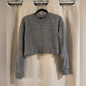 ZARA Heather Gray Cropped Crewneck Sweatshirt